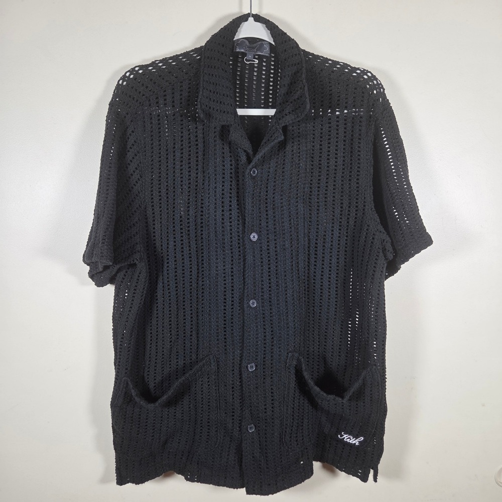Kith Crochet Knit Shirt Mens Size Medium Black Button Up Summer 25 Streetwear